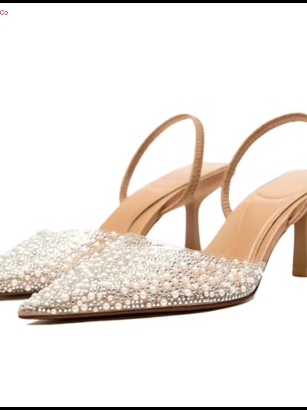 Women's Pearl Rhinestone Slingback Kitten Heels Pointed Toe Wedding Party Pumps